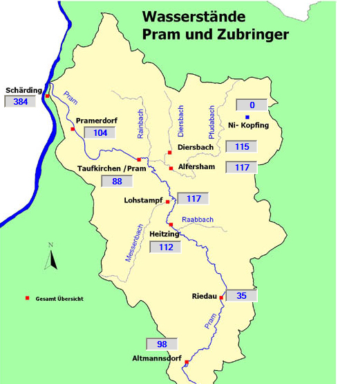 Wasserstände Pram und Zubringer